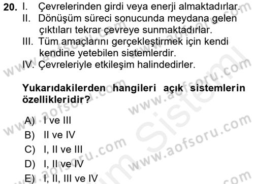 Yönetim Bilimi 1 Dersi 2017 - 2018 Yılı 3 Ders Sınav Soruları 20. Soru