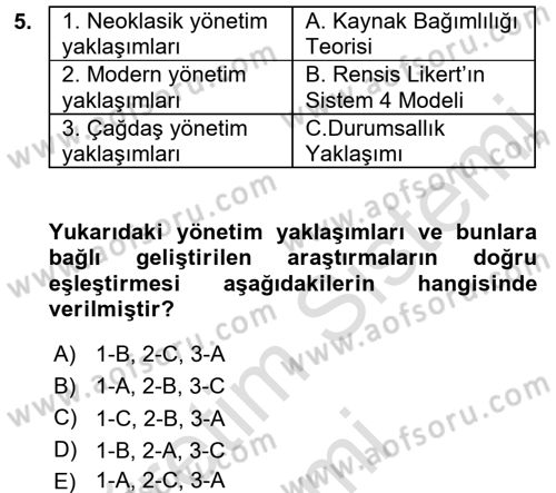 Yönetim Bilimi 1 Dersi Ara Sınavı Deneme Sınav Soruları 5. Soru