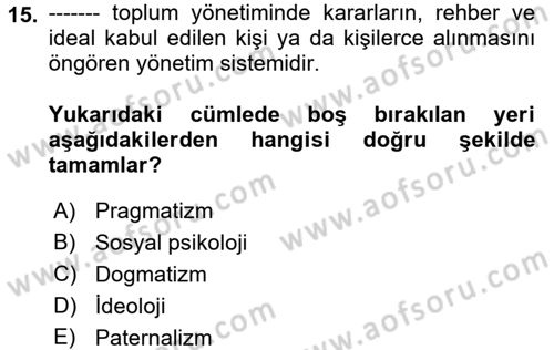 Yönetim Bilimi 1 Dersi 2017 - 2018 Yılı (Final) Dönem Sonu Sınav Soruları 15. Soru