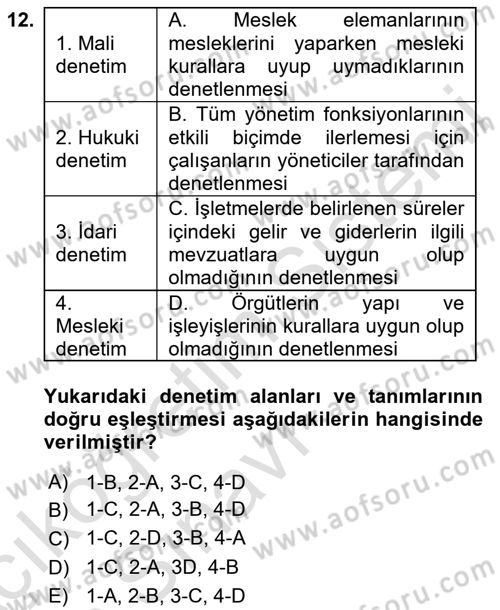 Yönetim Bilimi 1 Dersi 2018 - 2019 Yılı 3 Ders Sınav Soruları 12. Soru