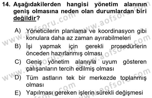 Yönetim Bilimi 1 Dersi Ara Sınavı Deneme Sınav Soruları 14. Soru