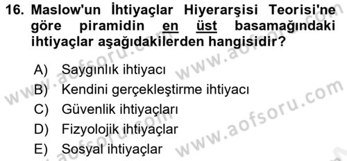 Yönetim Bilimi 1 Dersi Ara Sınavı Deneme Sınav Soruları 16. Soru