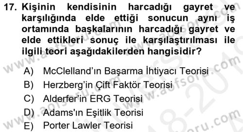 Yönetim Bilimi 1 Dersi Ara Sınavı Deneme Sınav Soruları 17. Soru