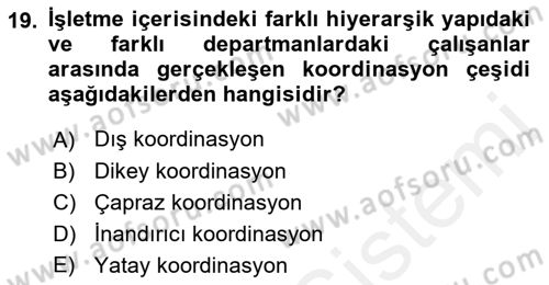 Yönetim Bilimi 1 Dersi Ara Sınavı Deneme Sınav Soruları 19. Soru