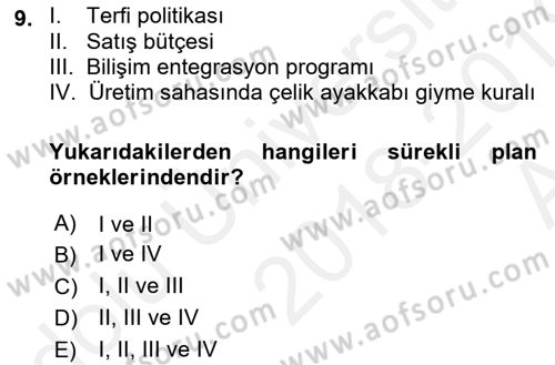 Yönetim Bilimi 1 Dersi Ara Sınavı Deneme Sınav Soruları 9. Soru