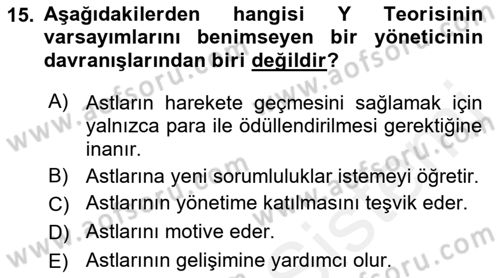 Yönetim Bilimi 1 Dersi 2018 - 2019 Yılı (Final) Dönem Sonu Sınav Soruları 15. Soru