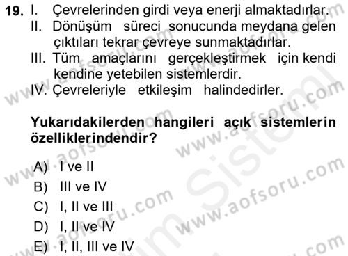 Yönetim Bilimi 1 Dersi 2018 - 2019 Yılı (Final) Dönem Sonu Sınav Soruları 19. Soru