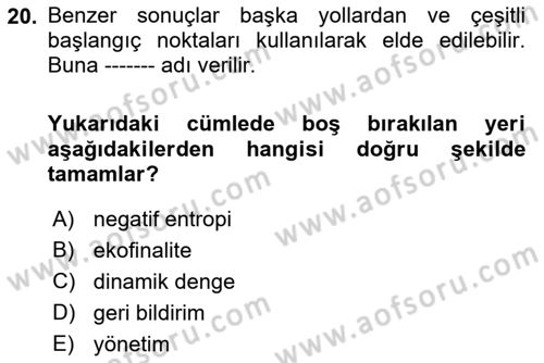 Yönetim Bilimi 1 Dersi 2018 - 2019 Yılı (Final) Dönem Sonu Sınav Soruları 20. Soru