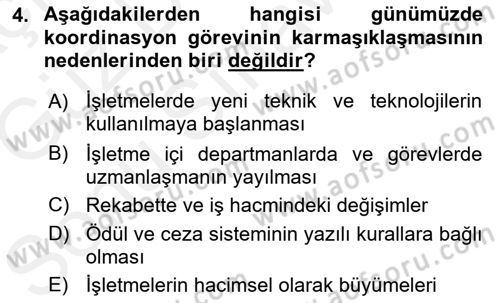 Yönetim Bilimi 1 Dersi 2018 - 2019 Yılı (Final) Dönem Sonu Sınav Soruları 4. Soru