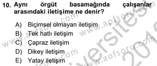 Yönetim Bilimi 1 Dersi 2018 - 2019 Yılı Yaz Okulu Sınav Soruları 10. Soru