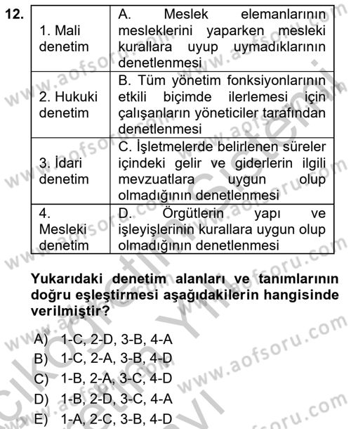 Yönetim Bilimi 1 Dersi 2018 - 2019 Yılı Yaz Okulu Sınav Soruları 12. Soru