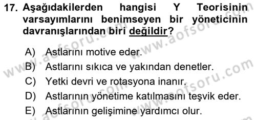 Yönetim Bilimi 1 Dersi 2018 - 2019 Yılı Yaz Okulu Sınav Soruları 17. Soru