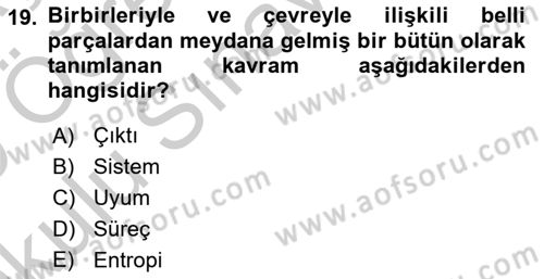 Yönetim Bilimi 1 Dersi 2018 - 2019 Yılı Yaz Okulu Sınav Soruları 19. Soru