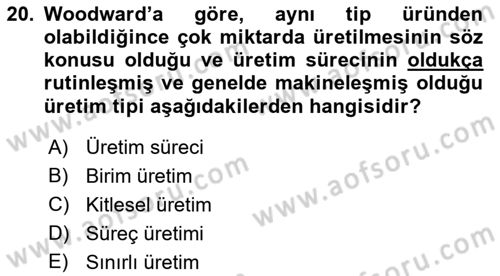 Yönetim Bilimi 1 Dersi 2018 - 2019 Yılı Yaz Okulu Sınav Soruları 20. Soru