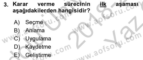 Yönetim Bilimi 1 Dersi 2018 - 2019 Yılı Yaz Okulu Sınav Soruları 3. Soru