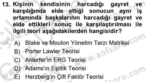 Yönetim Bilimi 1 Dersi Ara Sınavı Deneme Sınav Soruları 13. Soru