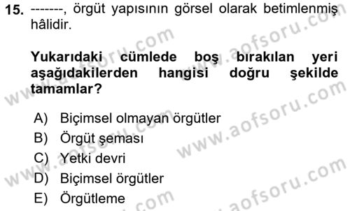 Yönetim Bilimi 1 Dersi Ara Sınavı Deneme Sınav Soruları 15. Soru