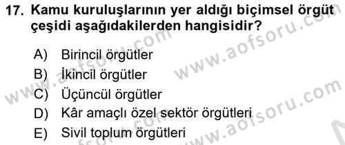 Yönetim Bilimi 1 Dersi Ara Sınavı Deneme Sınav Soruları 17. Soru