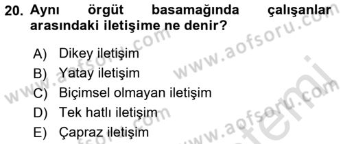 Yönetim Bilimi 1 Dersi 2019 - 2020 Yılı (Vize) Ara Sınav Soruları 20. Soru