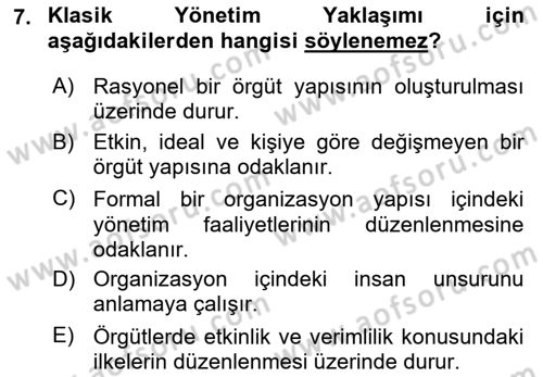 Yönetim Bilimi 1 Dersi Ara Sınavı Deneme Sınav Soruları 7. Soru