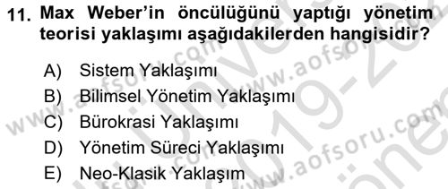 Yönetim Bilimi 1 Dersi 2019 - 2020 Yılı (Final) Dönem Sonu Sınav Soruları 11. Soru