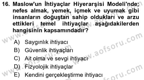 Yönetim Bilimi 1 Dersi 2019 - 2020 Yılı (Final) Dönem Sonu Sınav Soruları 16. Soru