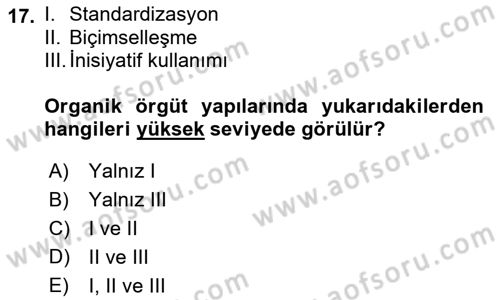 Yönetim Bilimi 1 Dersi 2019 - 2020 Yılı (Final) Dönem Sonu Sınav Soruları 17. Soru