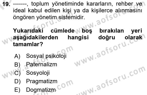 Yönetim Bilimi 1 Dersi 2019 - 2020 Yılı (Final) Dönem Sonu Sınav Soruları 19. Soru