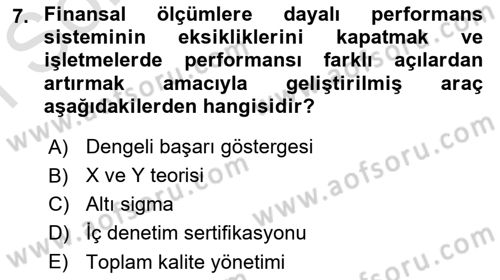 Yönetim Bilimi 1 Dersi 2019 - 2020 Yılı (Final) Dönem Sonu Sınav Soruları 7. Soru