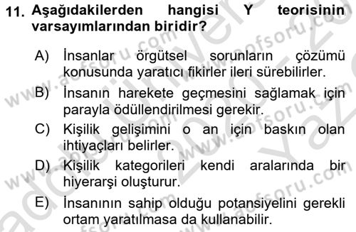 Yönetim Bilimi 1 Dersi 2020 - 2021 Yılı Yaz Okulu Sınav Soruları 11. Soru