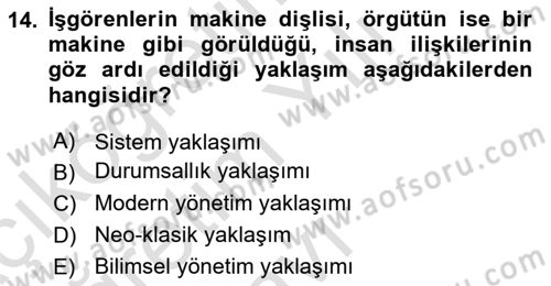 Yönetim Bilimi 1 Dersi 2020 - 2021 Yılı Yaz Okulu Sınav Soruları 14. Soru