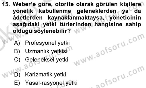 Yönetim Bilimi 1 Dersi 2020 - 2021 Yılı Yaz Okulu Sınav Soruları 15. Soru
