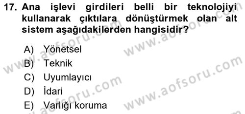 Yönetim Bilimi 1 Dersi 2020 - 2021 Yılı Yaz Okulu Sınav Soruları 17. Soru