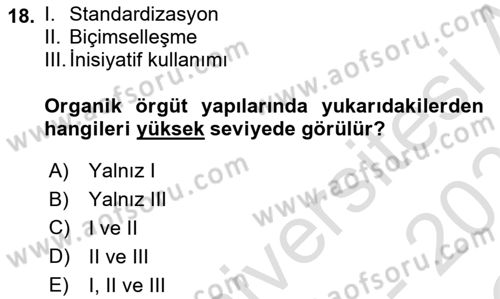 Yönetim Bilimi 1 Dersi 2020 - 2021 Yılı Yaz Okulu Sınav Soruları 18. Soru