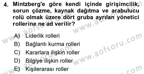 Yönetim Bilimi 1 Dersi 2020 - 2021 Yılı Yaz Okulu Sınav Soruları 4. Soru