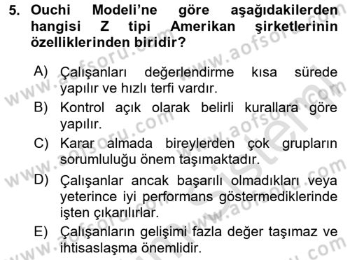 Yönetim Bilimi 1 Dersi 2020 - 2021 Yılı Yaz Okulu Sınav Soruları 5. Soru