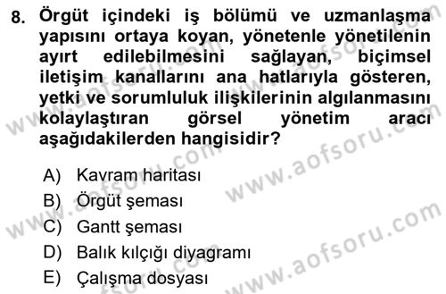Yönetim Bilimi 1 Dersi 2020 - 2021 Yılı Yaz Okulu Sınav Soruları 8. Soru
