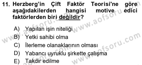 Yönetim Bilimi 1 Dersi Ara Sınavı Deneme Sınav Soruları 11. Soru