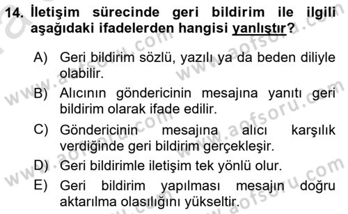 Yönetim Bilimi 1 Dersi Ara Sınavı Deneme Sınav Soruları 14. Soru
