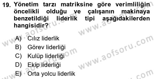 Yönetim Bilimi 1 Dersi Ara Sınavı Deneme Sınav Soruları 19. Soru