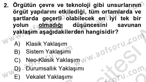 Yönetim Bilimi 1 Dersi Ara Sınavı Deneme Sınav Soruları 2. Soru