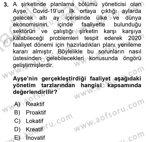Yönetim Bilimi 1 Dersi Ara Sınavı Deneme Sınav Soruları 3. Soru