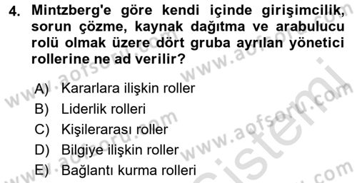 Yönetim Bilimi 1 Dersi Ara Sınavı Deneme Sınav Soruları 4. Soru