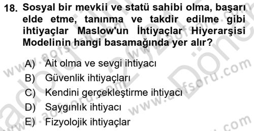 Yönetim Bilimi 1 Dersi 2021 - 2022 Yılı (Final) Dönem Sonu Sınavı 18. Soru