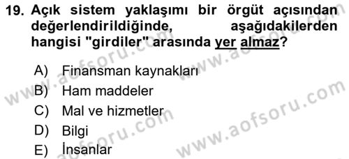 Yönetim Bilimi 1 Dersi 2021 - 2022 Yılı (Final) Dönem Sonu Sınavı 19. Soru