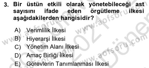 Yönetim Bilimi 1 Dersi 2021 - 2022 Yılı (Final) Dönem Sonu Sınav Soruları 3. Soru