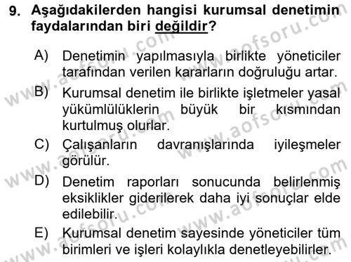 Yönetim Bilimi 1 Dersi 2021 - 2022 Yılı (Final) Dönem Sonu Sınav Soruları 9. Soru