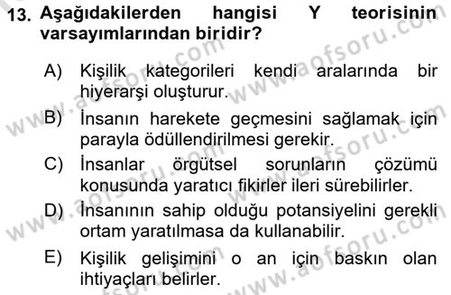 Yönetim Bilimi 1 Dersi 2021 - 2022 Yılı Yaz Okulu Sınav Soruları 13. Soru