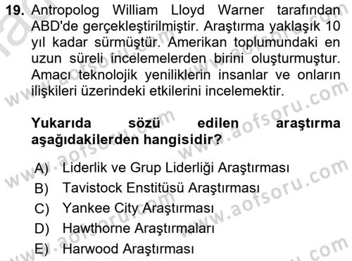 Yönetim Bilimi 1 Dersi 2021 - 2022 Yılı Yaz Okulu Sınav Soruları 19. Soru