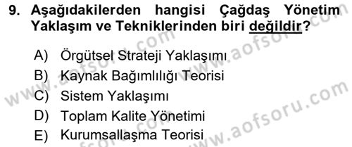 Yönetim Bilimi 1 Dersi 2021 - 2022 Yılı Yaz Okulu Sınav Soruları 9. Soru